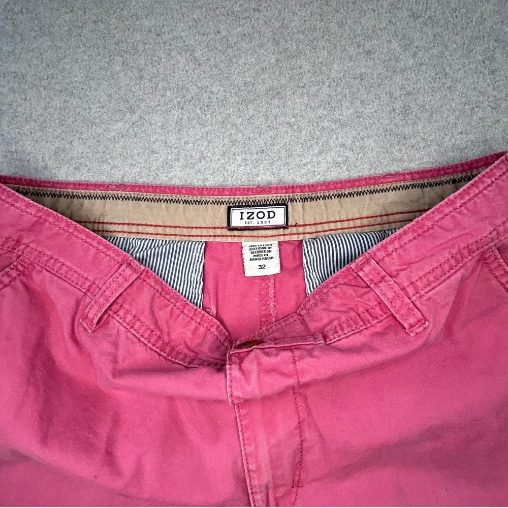 IZOD Saltwater‎ Cargo Shorts Mens 32 Pink Cotton Relaxed Fit Utility 6-Pocket